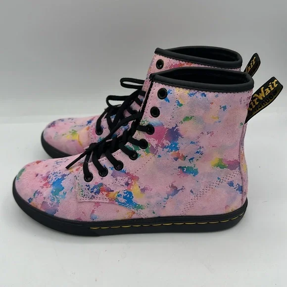 Dr Martens Sheridan Suede Casual Boots Pink Paint Splatter Size 6 NWOB - Picture 5 of 9